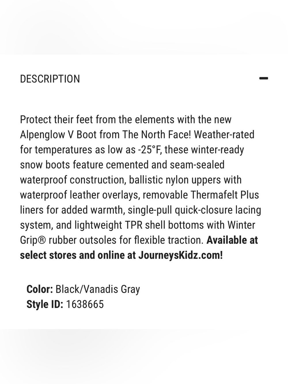 The North Face Youth Alpenglow V Waterproof Black and Grey Winter Boots - Picture 11 of 13